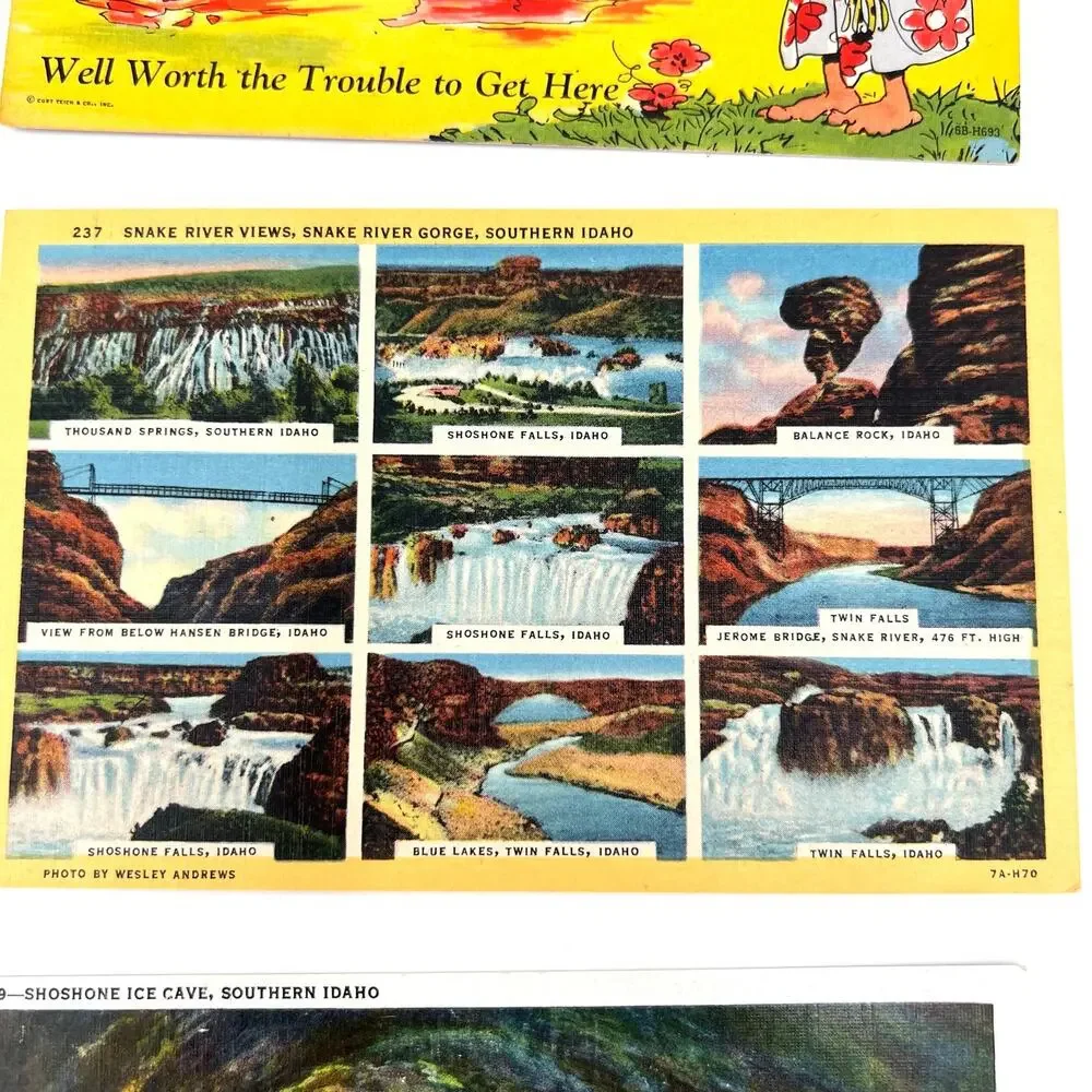 Lot of vintage postcards - mountain waterfalls comic.